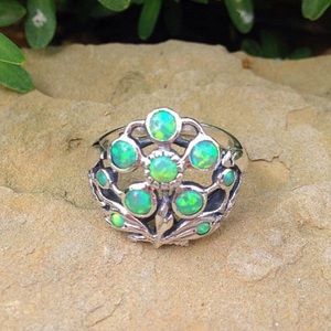 Green Opal Flower Sterling Silver Ring